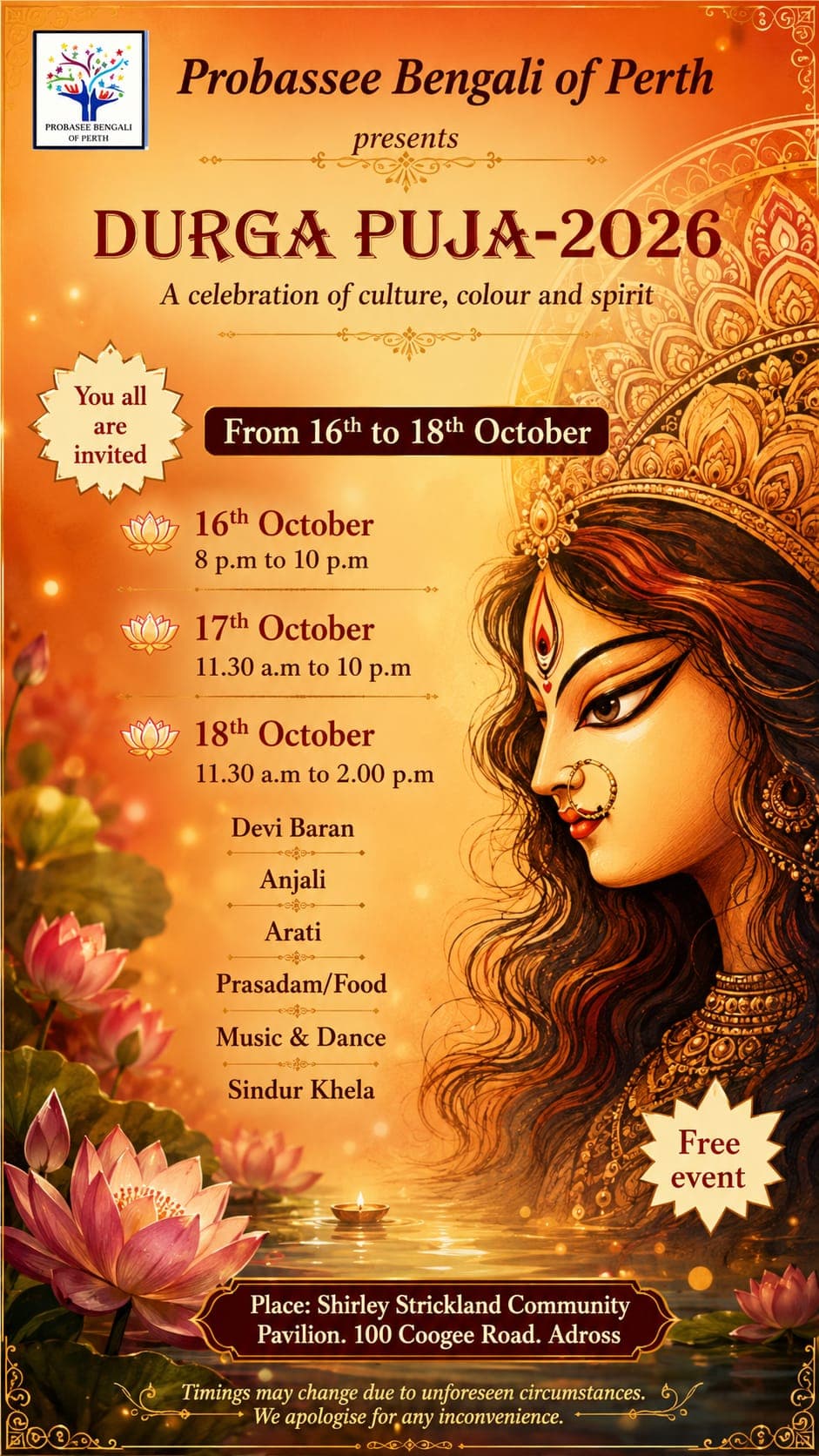 Durga Puja 2026 — Probasee Bengali of Perth